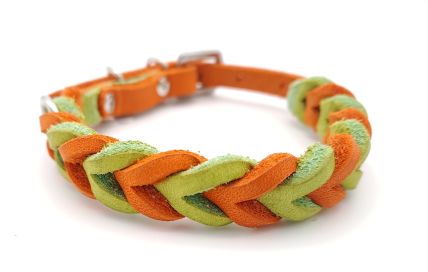 Fettlederhalsband pink-apfelgrün 22,5cm - 25cm