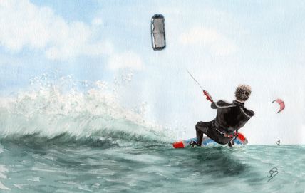 Aquarell Brettchen Frühstücksbrettchen Kitesurfer Kite Surfer surfen