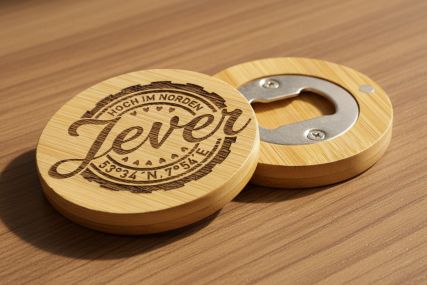 Runder Bambus-Flaschenöffner „Jever“ mit Magneten