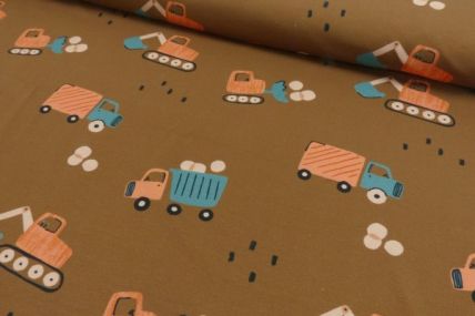 Baumwoll Jersey Stoff – „Kleine Bauarbeiter“ | Weicher, elastischer Kinderstoff