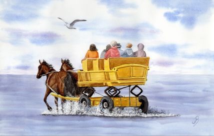 Aquarell Brettchen Frühstücksbrettchen Wattwagen Cuxhaven CUX2