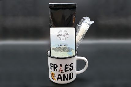 Nordteelust® Bundle B mit Keramiktasse "Friesland", 100g Küstentee und Kandis-Stick