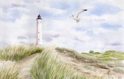 Aquarell Brettchen Frühstücksbrettchen Dänemark Leuchtturm Lyngvig Nordsee