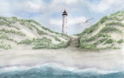 Aquarell Brettchen Frühstücksbrettchen Dänemark Leuchtturm Lyngvig Nordsee
