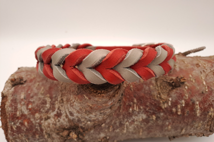 Fettlederhalsband rot-silbergrau
