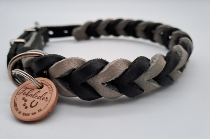 Fettlederhalsband schwarz-silbergrau