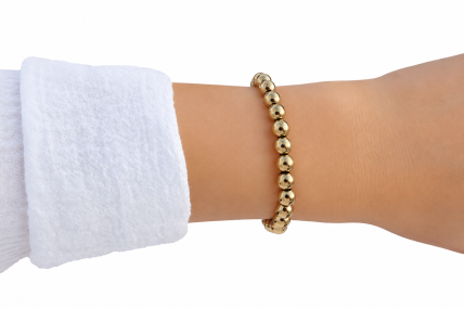 Goldfarbenes, oder silbernes Armband aus Edelstahl-Perlen ( 5 mm ), Länge ist 17 cm. 
