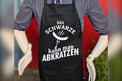 Grillschürze "Das Schwarze kann man abkratzen" – Farbe schwarz, Druck weiß
