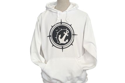 Hoodie „Anker mit Kompass“ - Farbe Weiß - Druck Schwarz