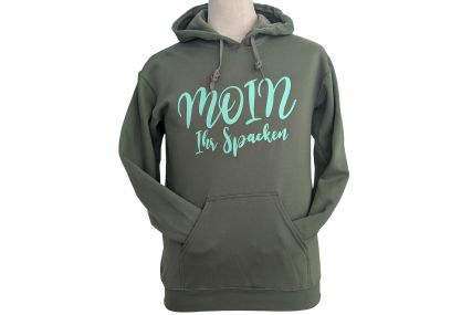 Hoodie „Moin Ihr Spacken“ - Farbe Olivgrün - Druck Mint