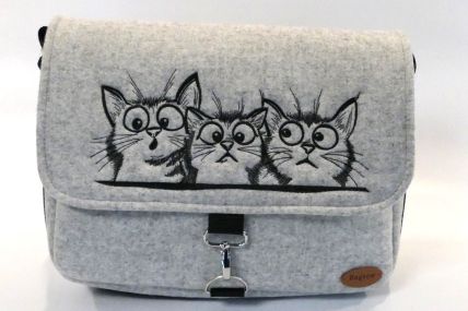 Umhängetasche - Katzen - hellgrau