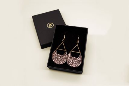 Leder Ohrringe „Halfmoon“ 18k vergoldet Farbe Kupfer