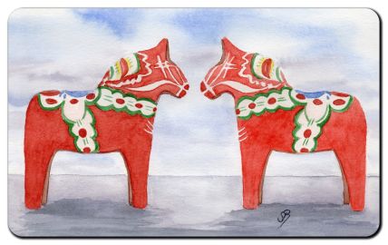 Aquarell Brettchen Frühstücksbrettchen Schweden Dalahästar Dalapferd Dalarna 