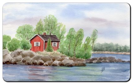 Aquarell Brettchen Frühstücksbrettchen Schweden Haus in den Schären Schwedenhaus