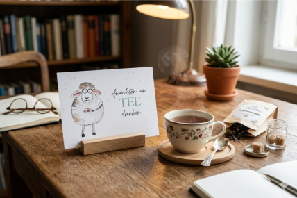 Postkarte: "Ofwachten un Tee drinken"