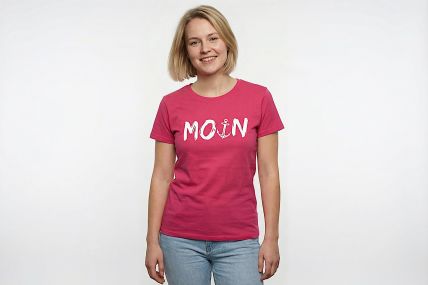 T-Shirt „MOIN“-Schriftzug mit Anker – Fuchsia - Druck Weiß