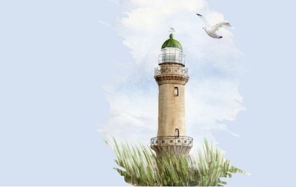 Aquarell Brettchen Frühstücksbrettchen Warnemünde Ostsee Leuchtturm Möwe