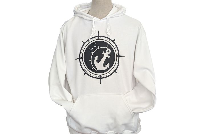 Hoodie „Anker mit Kompass“ - Farbe Weiß - Druck Schwarz