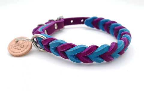Fettlederhalsband violett-türkis 25cm - 27,5cm