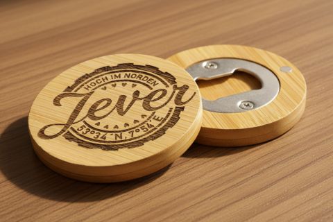 Runder Bambus-Flaschenöffner „Jever“ mit Magneten