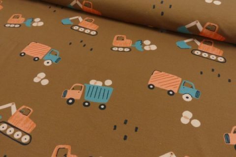 Baumwoll Jersey Stoff – „Kleine Bauarbeiter“ | Weicher, elastischer Kinderstoff