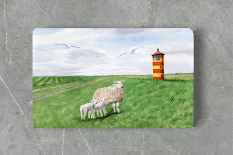 Aquarell Brettchen Frühstücksbrettchen Leuchtturm Pilsum Greetsiel Schafe Nordsee OFL4