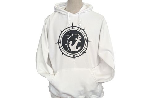 Hoodie „Anker mit Kompass“ - Farbe Weiß - Druck Schwarz