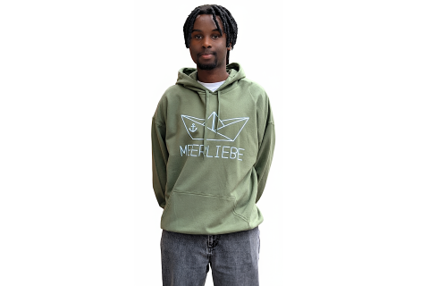 Hoodie „Meerliebe“ - Farbe Olivgrün - Druck Weiß