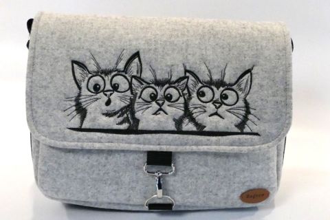 Umhängetasche - Katzen - hellgrau