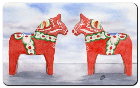 Aquarell Brettchen Frühstücksbrettchen Schweden Dalahästar Dalapferd Dalarna 