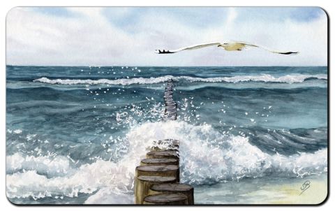 Aquarell Brettchen Frühstücksbrettchen Wellenbrecher Strand Meer Nordsee Sylt18
