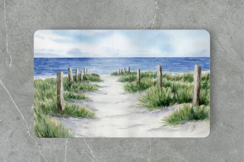 Aquarell Brettchen Frühstücksbrettchen Strandweg Strand Meer Nordsee WA7