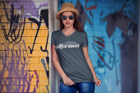 Damen V-Neck T-Shirt „Meerweh“ – Frontprint Weiß