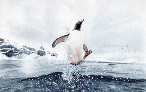 Aquarell Brettchen Frühstücksbrettchen Pinguin