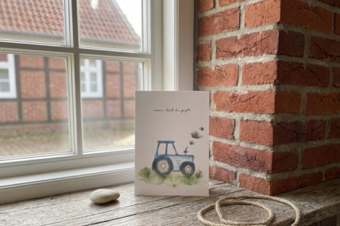 Postkarte "Blauer Trecker" – Mooi, dat di gifft!